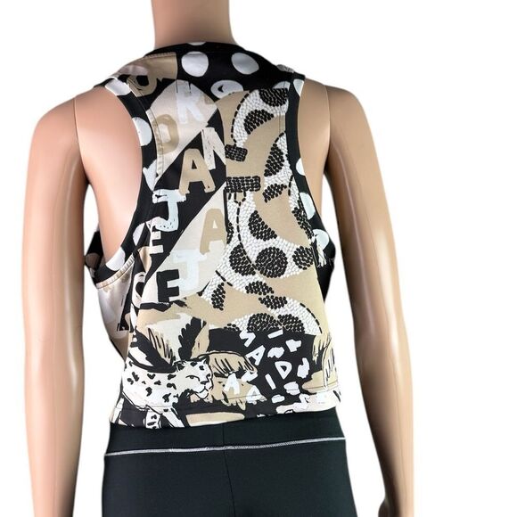 Adidas Back & White Polka Dotted & Gold Animal Print Cropped Tank Top - Picture 3 of 6